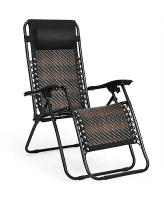 Inolait Sugift Folding Rattan Zero Gravity Lounge Chair with Removable Head Pillow