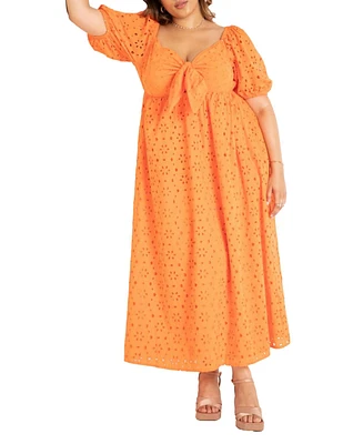 Eloquii Women's Plus Eyelet Tie Front Maxi Dress