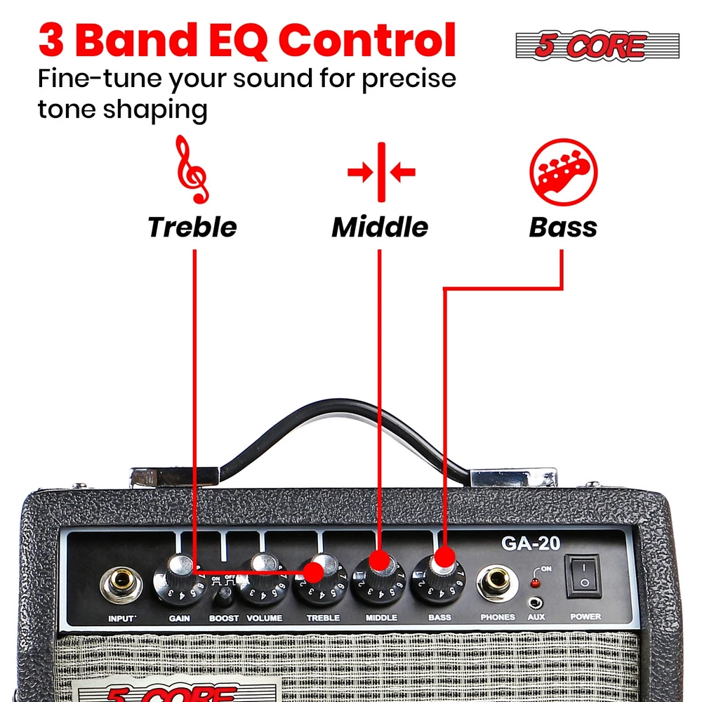 5 Core Guitar Amp 20W Amplifier for Electric Bass Acoustic Practice Amps Small Portable Mini Amplificador para Bajo with Built in Effects