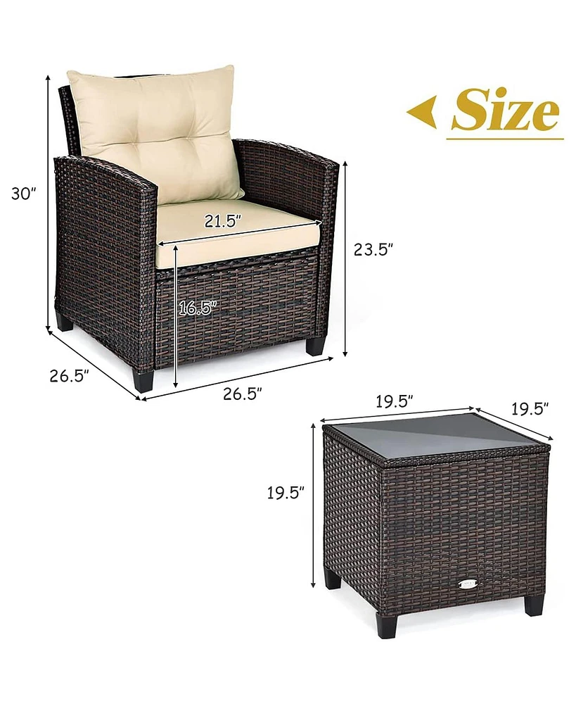 Vebreda Sugift 3 Pieces Rattan Patio Furniture Set with Washable Cushion