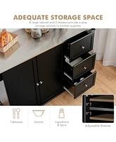 Sugift Kitchen Island 2-Door Storage Cabinet with Drawers and Stainless Steel Top