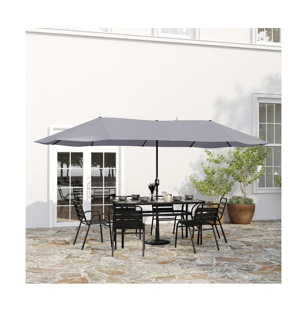 Evanston 15 Ft Triple Head Umbrella for Patio Use with Crank Handle, and Easy Lift Function