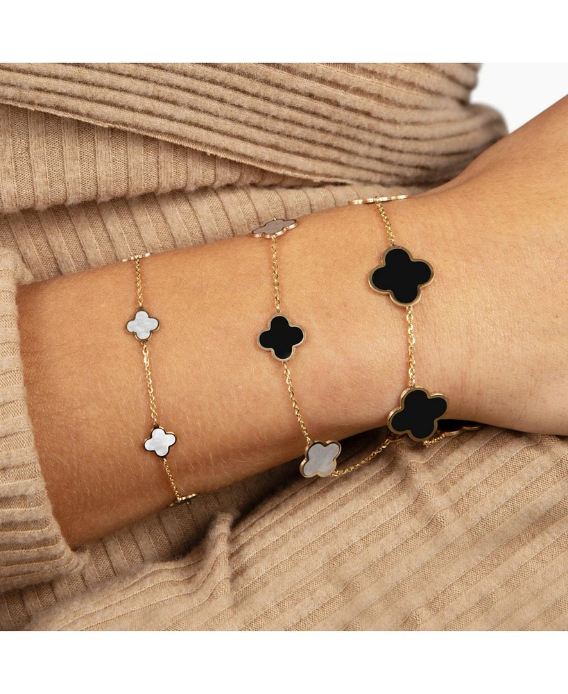 The Lovery Large Onyx Clover Bracelet 14K Yellow Gold