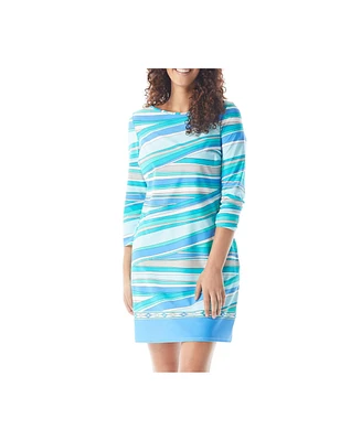 Beach House Style Stripe Print Stella Boat Neck Tunic Dress