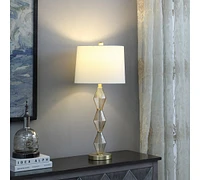 29.5" In Emil Moderne Geometric Light Amber Textured Glass Brushed Gold Table Lamp