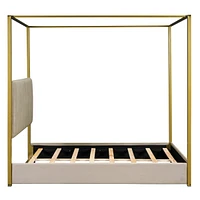 Queen Size Upholstery Canopy Platform Bed With Headboard and Metal Frame