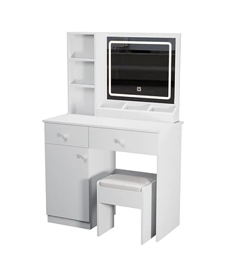 Makeup Vanity Desk with Lighted Mirror & Drawers