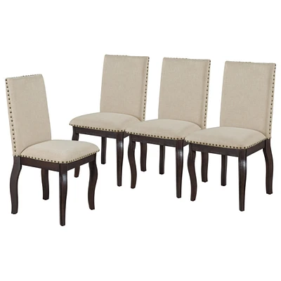 Set Of 4 Dining Chairs Wood Upholstered Fabirc Dining Room Chairs With Nailhead