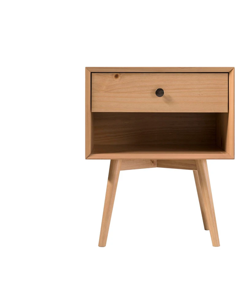 Mid-Century Modern Single-Drawer Solid Wood Nightstand - Caramel