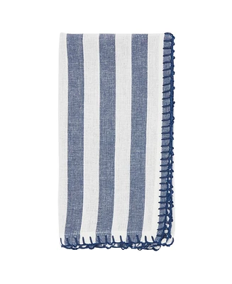 Saro Lifestyle Lively Pompom Border Striped Napkin Set of 4,20"x20"