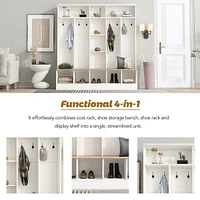 Multifunctional Black Hall Tree with Storage Bench & Hooks