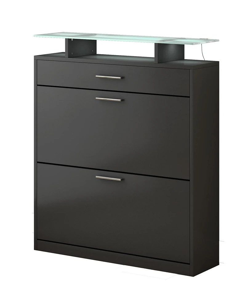 Slim Entryway Organizer with Shoe Storage and Led Light