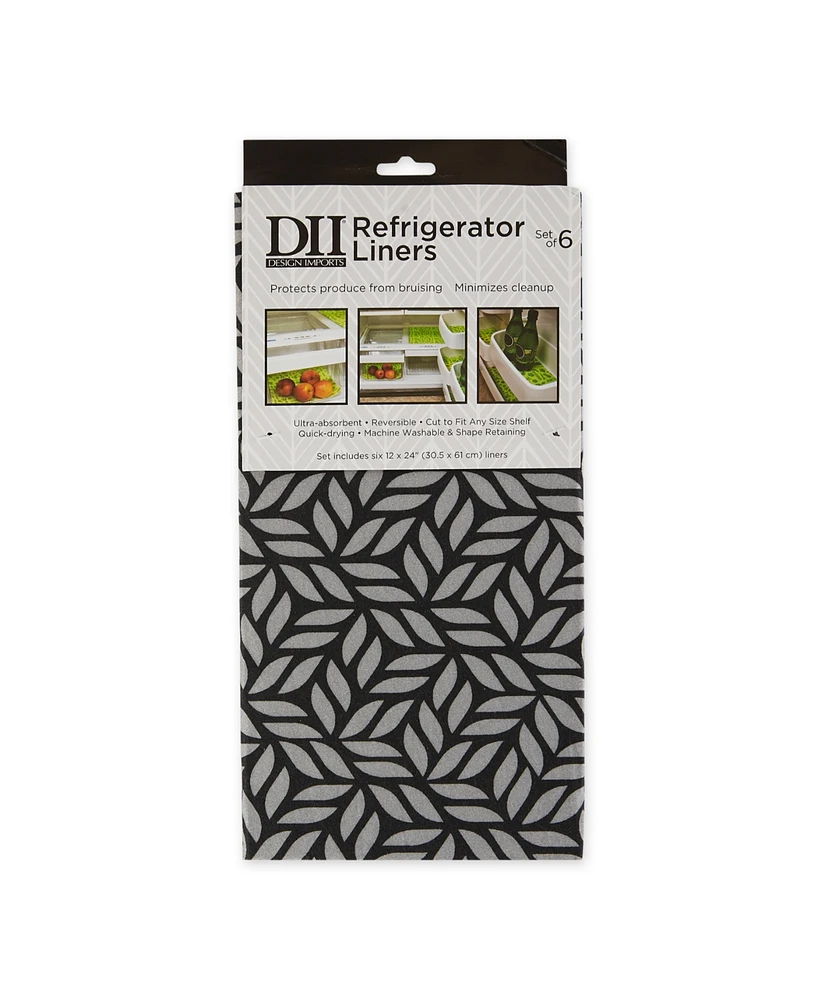 Design Imports Fridge Liner Collection Non-Adhesive, Cut to Fit, 12x24", Gray Abstract Leaf, 6 Piece
