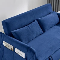 55" Modern Convertible Sofa Bed With 2 Detachable Arm Pockets, Velvet Loveseat Sofa With Pull Out