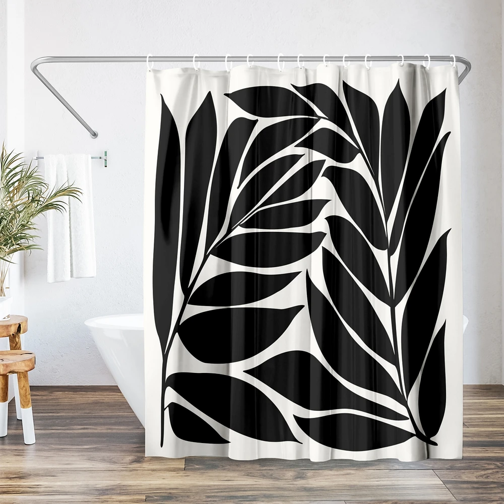 71x74 Floral Shower Curtain - Black Seagrass Shapes by Modern Tropical