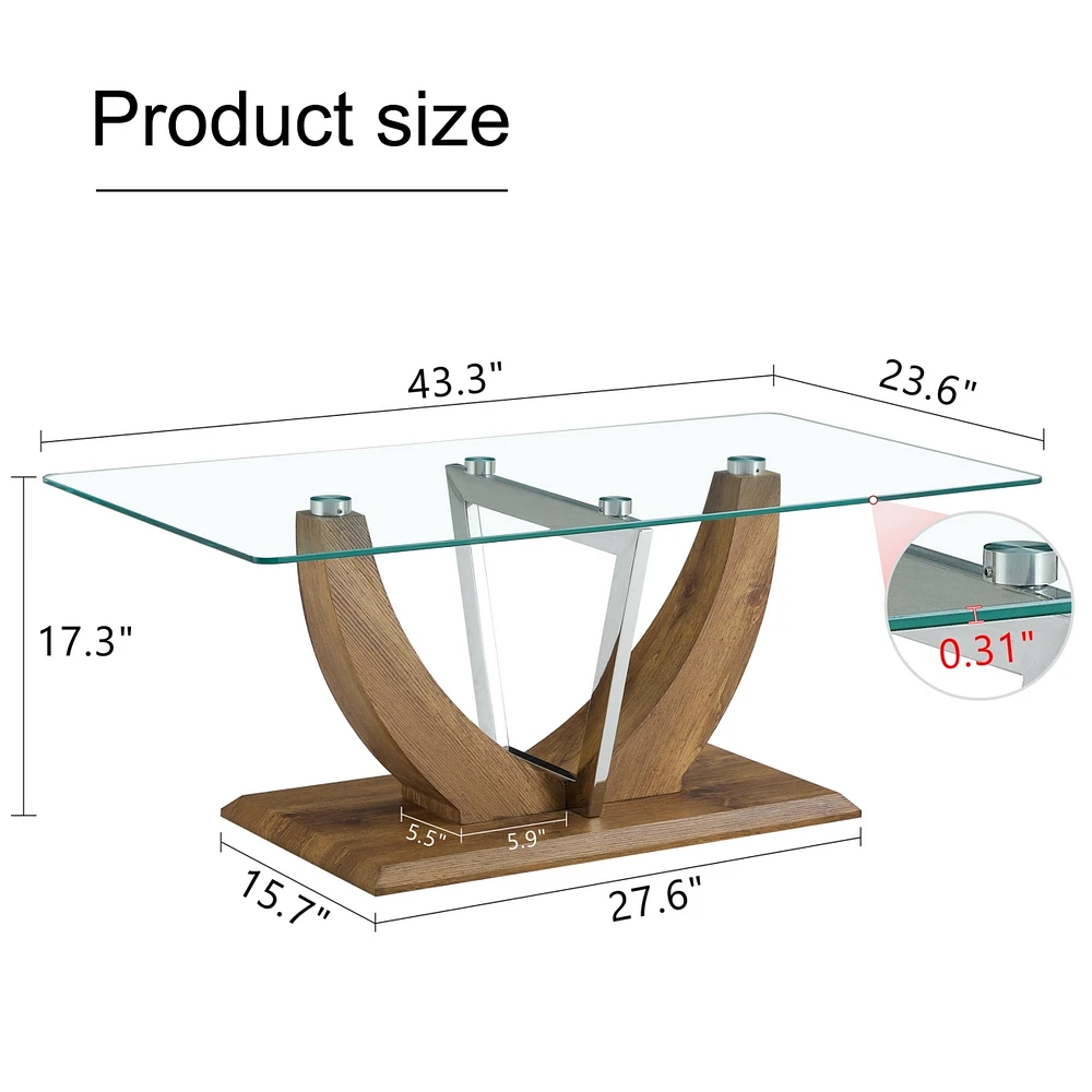 Minimalist glass coffee table with wood/Mdf legs & steel columns: Ct-907