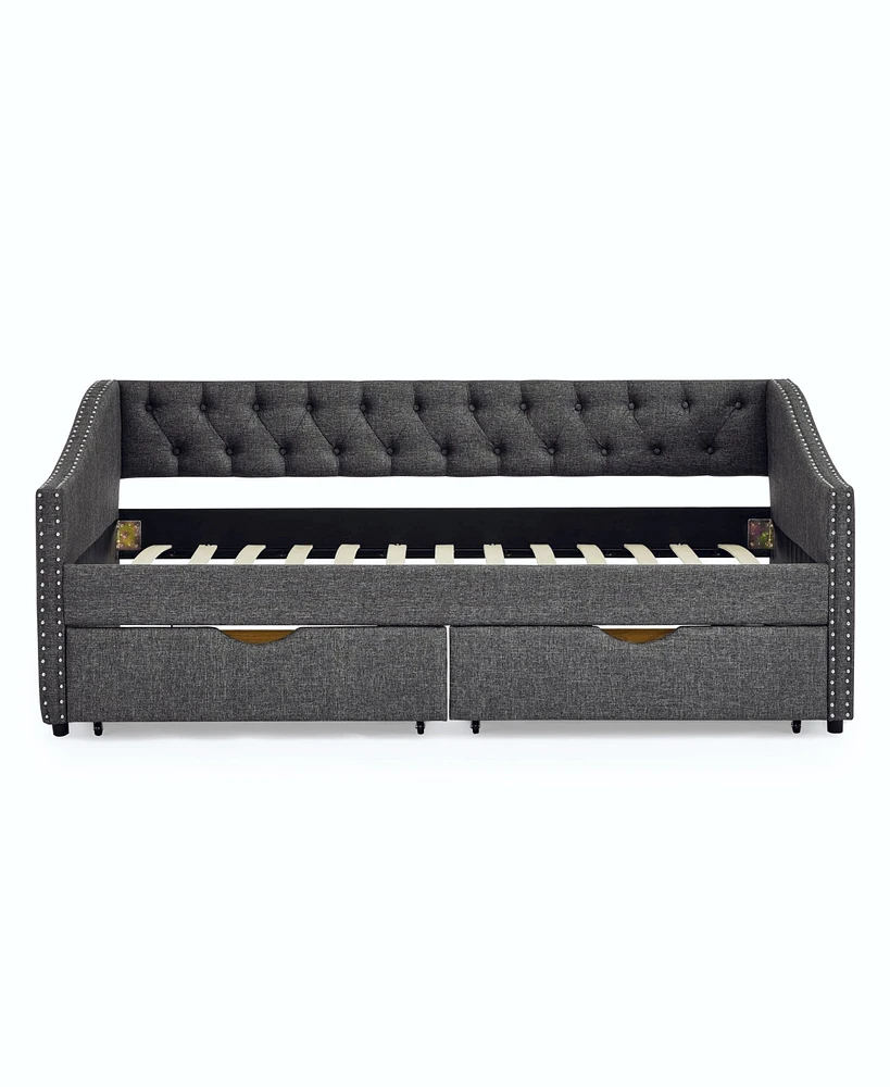 Upholstered Twin Size Daybed with Drawers
