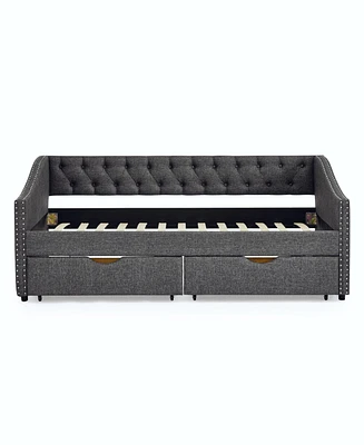 Upholstered Twin Size Daybed with Drawers