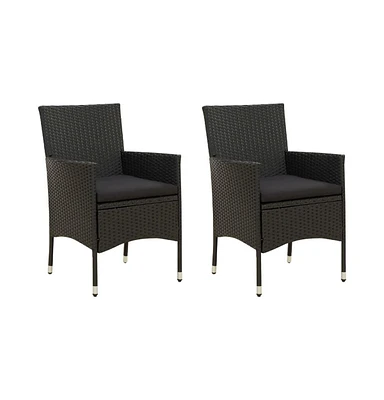 Patio Chairs with Cushions 2 pcs Poly Rattan Black