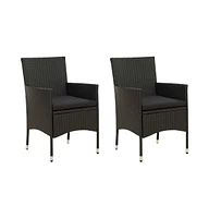 Patio Chairs with Cushions 2 pcs Poly Rattan Black