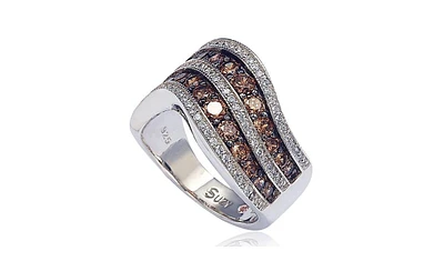 Suzy Levian Sterling Silver Cubic Zirconia Large Curved Brown Ring
