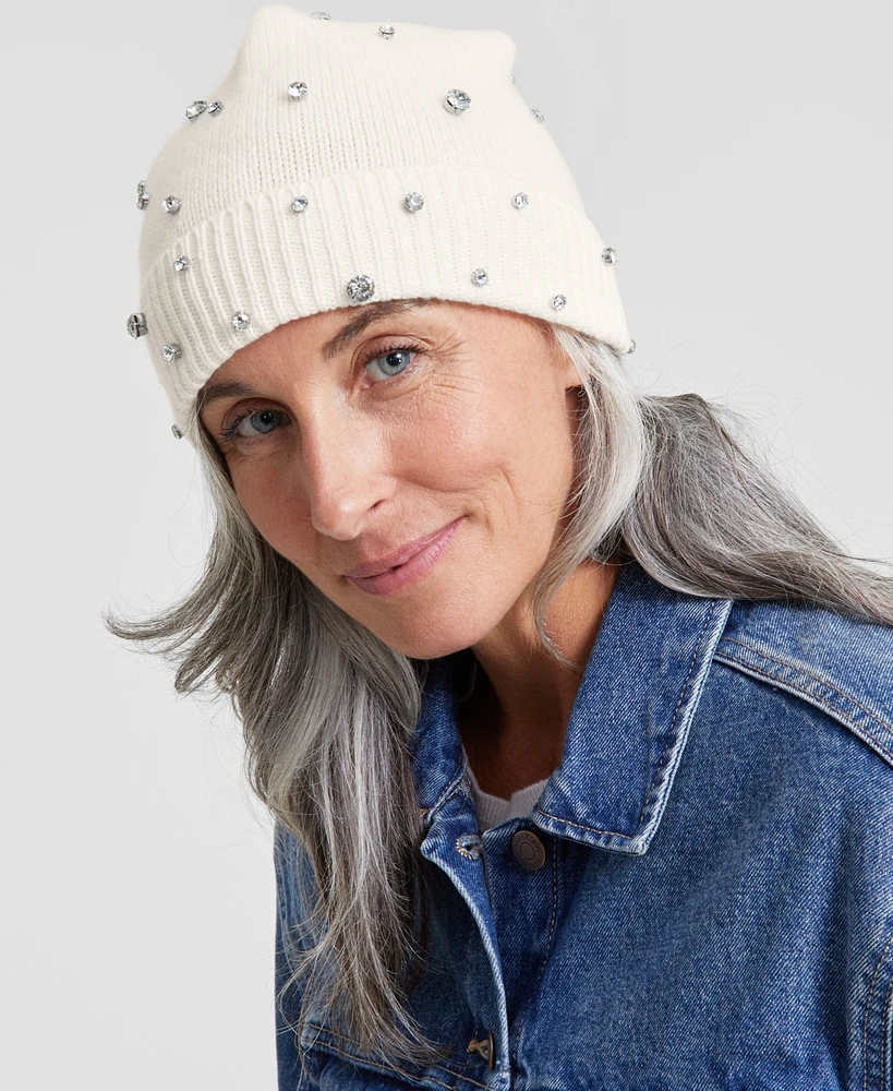 Charter Club Cashmere Embellished Cuffed Beanie, Created for Macy's