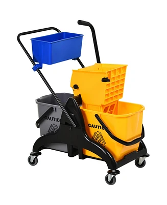 Homcom 2 x 6.9 Gallon/26L Wringer Bucket Cart w/ Side Press Wringer, Mop Holder