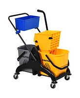 Homcom 2 x 6.9 Gallon/26L Wringer Bucket Cart w/ Side Press Wringer, Mop Holder