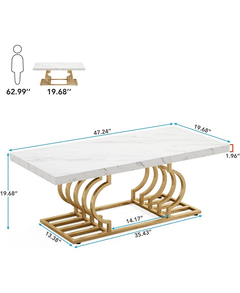 Tribesigns Modern Coffee Table, 47 Inch Faux Marble Cocktail Table with Geometric Frame, Rectangular Center Table Tea Table Accent Furniture for Livin