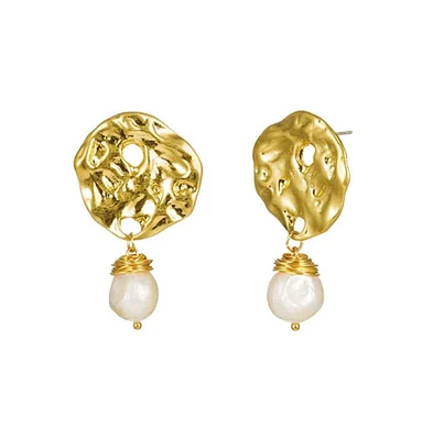 Baroque Pearl Drop Earrings with Hammered Earrings for Women