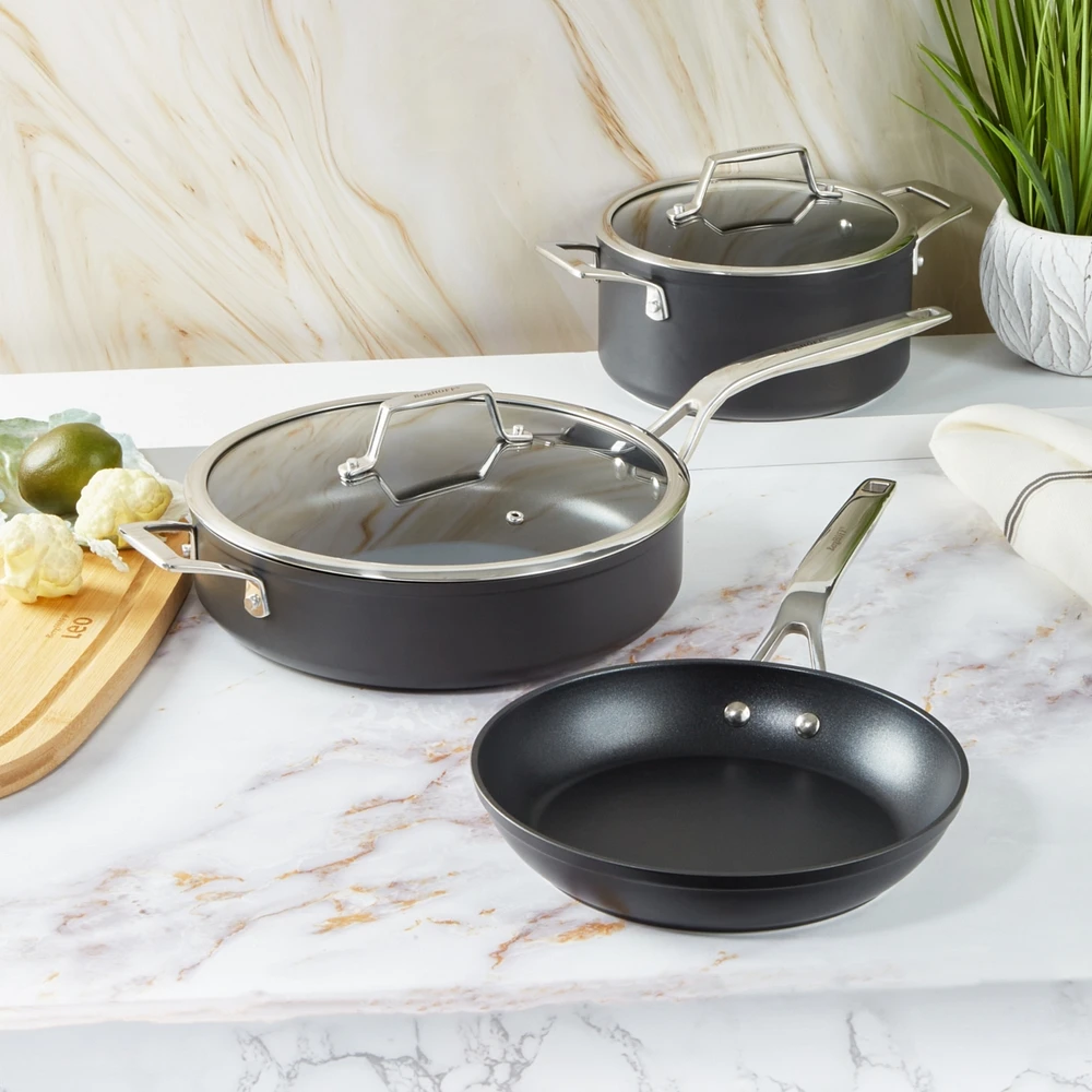 BergHOFF Essentials 10Pc Non-stick Hard Anodized Cookware Set With Glass lid, Black
