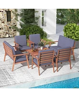 Pcs Patio Conversation Set Acacia Wood Sofa Coffee Table with Cushioned Seat