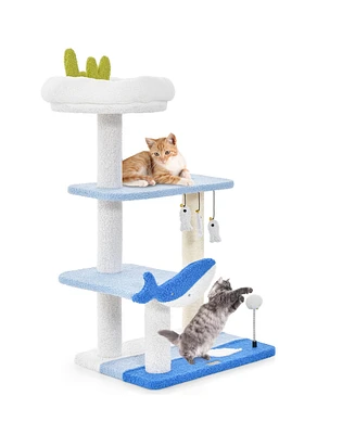 Ocean-themed Cat Tree with Sisal Covered Scratching Posts Hanging Interactive Toys