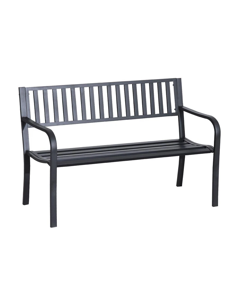 Outsunny Slat Design 2 Seat Steel Patio Garden Bench Backyard Furniture -