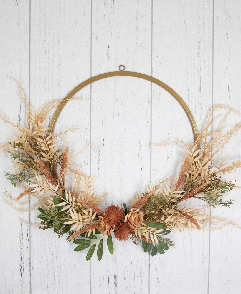 Northlight Fall Harvest Pale Roses with Foliage Artificial Wreath 24-Inch Unlit