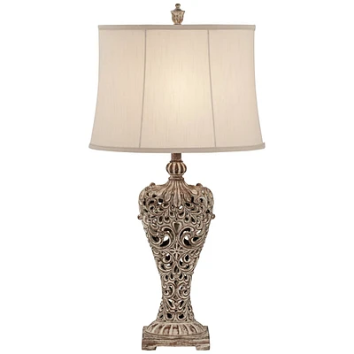 Regency Hill Elle Traditional Antique Table Lamp 33" Tall Classic Gold Open Scroll Bronze Off White Oval Shade Decor for Living Room Bedroom House Bed