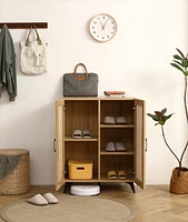 Double-Door Rattan Shoe Cabinet with Large Storage Space