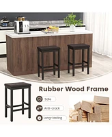 Set of 2 Rubber Wood Bar Stools 24" Counter Height Stool with Padded Seat