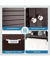 Bathroom Wall Mounted Medicine Cabinet with Louvered Doors & Towel Bar