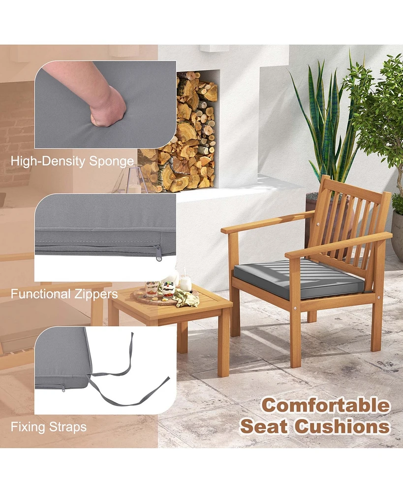 3 Pcs Patio Wood Furniture Set Acacia Wood Chairs & Coffee Table with soft Cushions