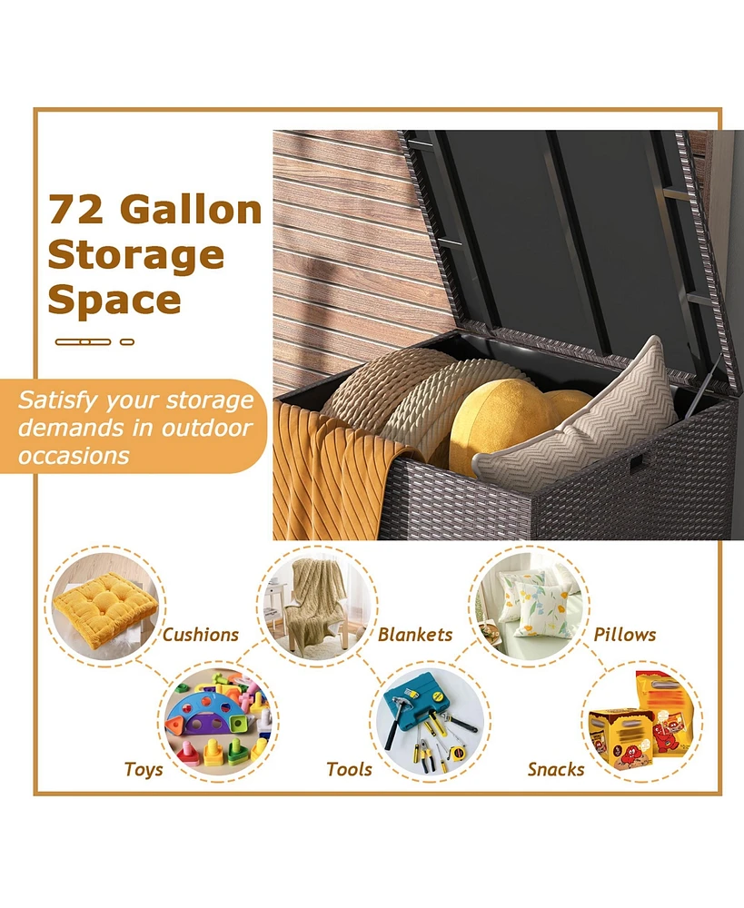 72 Gallon Patio Rattan Wicker Storage Deck Box Container with Liner Garden