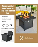 32'' Square Propane Gas Fire Pit Table with Glass Stones Rain Cover