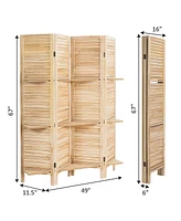 4 Panel Folding Room Divider Screen W/3 Display Shelves 5.6 Ft Tall