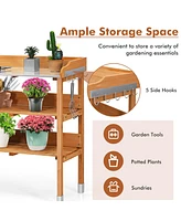 Garden Wooden Potting Bench Work Station Table Tool Storage Shelf W/Hook