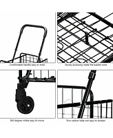 Folding Shopping Cart Jumbo Basket Rolling Utility Trolley Adjustable Handle