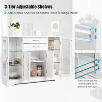 Buffet Storage Cabinet Console Cupboard W/Glass Door Drawers