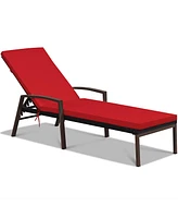 Costway Patio Rattan Lounge Chair Recliner Back Adjustable Cushioned Garden
