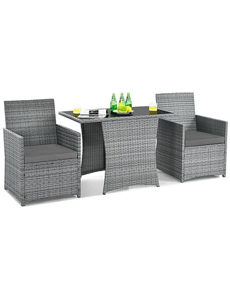 3PCS Patio Rattan Furniture Set Cushioned Sofa Armrest Garden