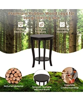 2-Tier End Table 18'' Round Compact Sofa Side Nightstand with Storage Shelf