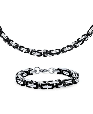 Bling Jewelry Mechanic Byzantine Punk Rocker Jewelry Set Urban Biker Necklace & Bracelet